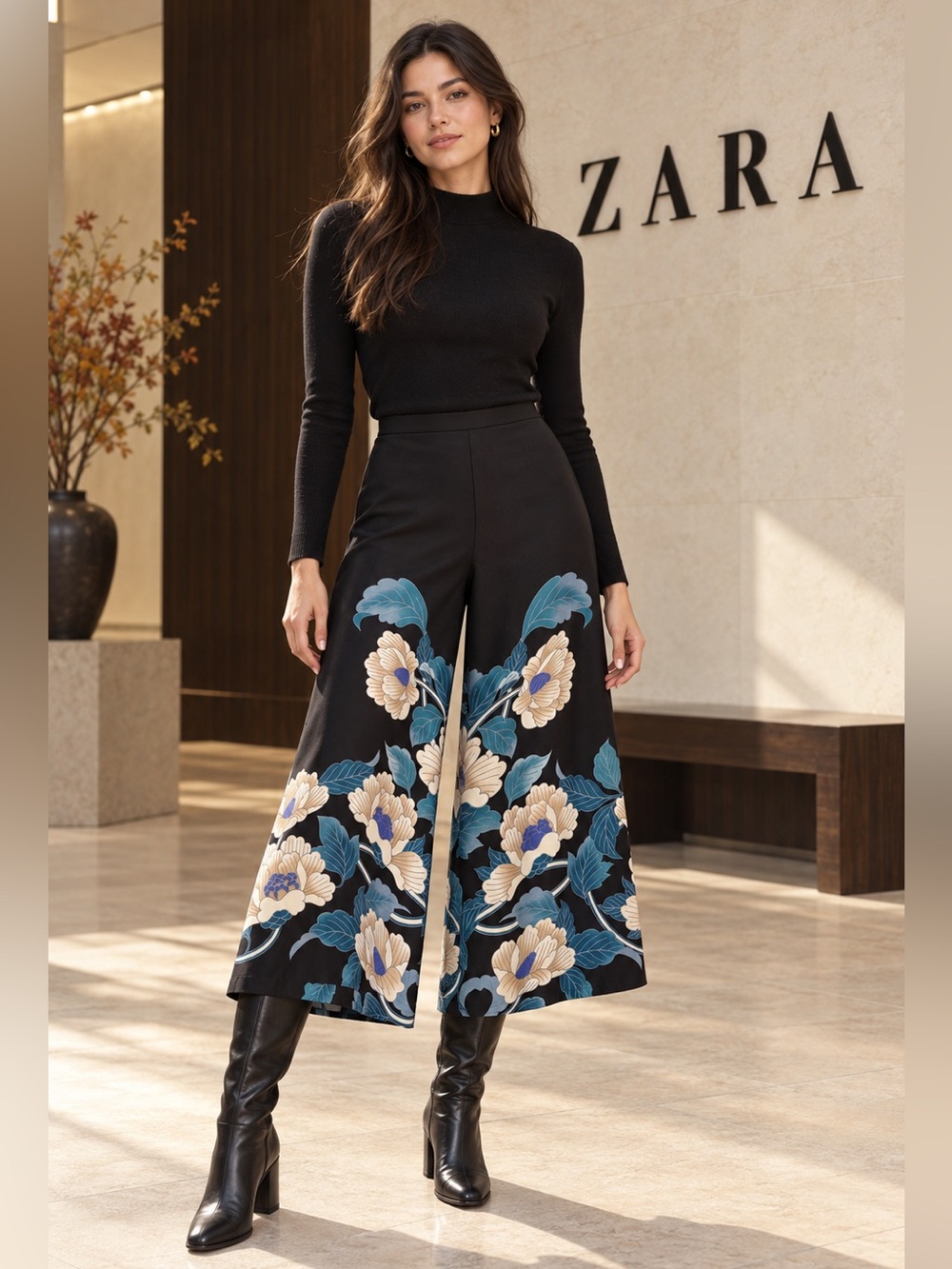 🆕 Zara Woman Floral Satin-Effect Wide-Leg Culottes XS NWT